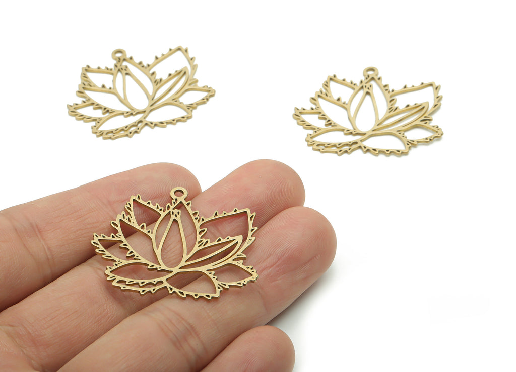 Brass Lotus Waves Earring Charms - Raw Brass Flower Waves Pendant - Jewelry Making Supplies - 35.37x31.74x0.75mm - PPA0896 - DOMEDBAZAAR