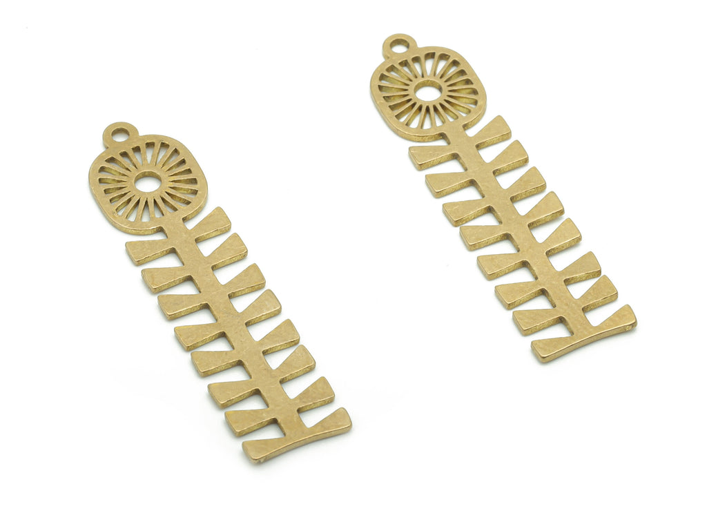 Brass Square Sun Leafs Earring Charms - Raw Brass Square Sun Leafs Long Flower Pendant - Jewelry Making Supplies - 37.55x9.2x0.7mm - PPA0867 - DOMEDBAZAAR