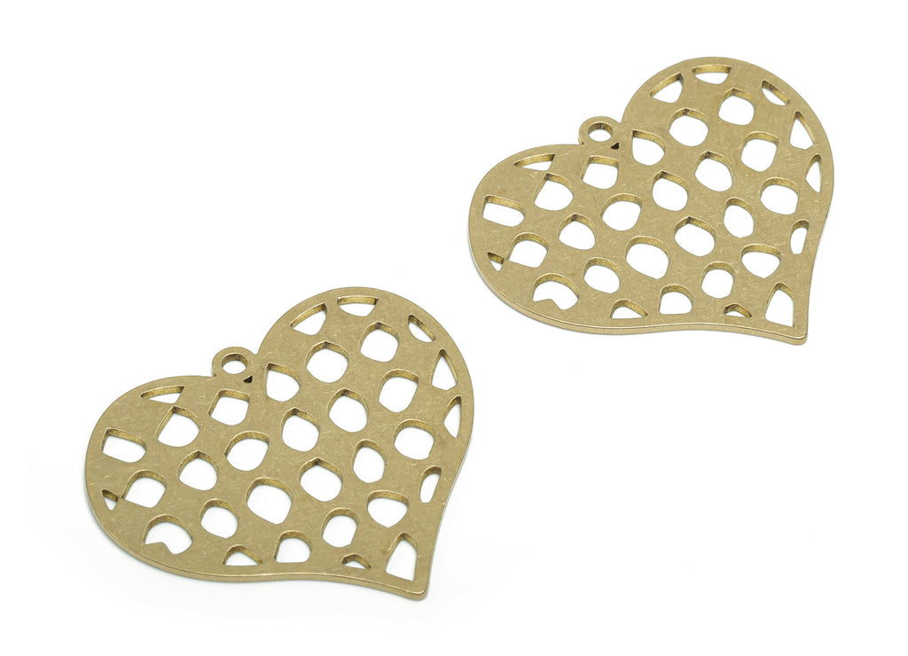 Brass Bubble Heart Earring Charms - Raw Brass Bubble Heart Pendant - DIY Jewelry Making Supplies - 29.15x34.76x0.82mm - PPA1333 - DOMEDBAZAAR