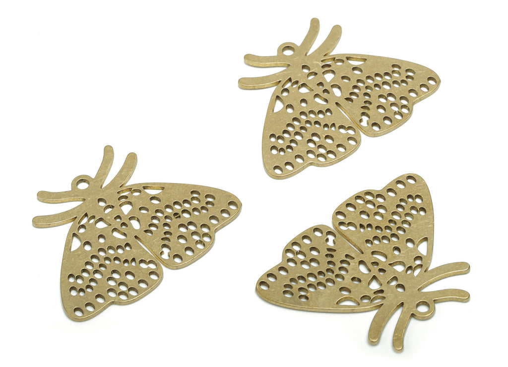 Brass Bubble Moth Earring Charms - Raw Brass Bubble Moth Pendant - DIY Jewelry Making Supplies - 33.81x27.13x0.83mm - PPA1313 - DOMEDBAZAAR