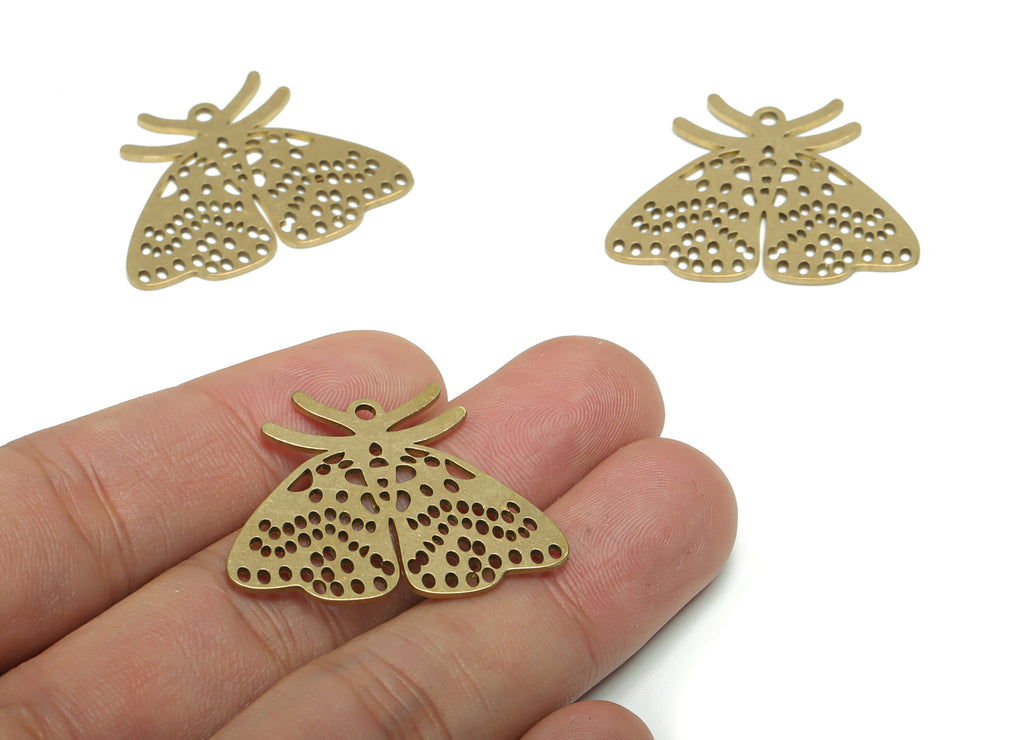 Brass Bubble Moth Earring Charms - Raw Brass Bubble Moth Pendant - DIY Jewelry Making Supplies - 33.81x27.13x0.83mm - PPA1313 - DOMEDBAZAAR
