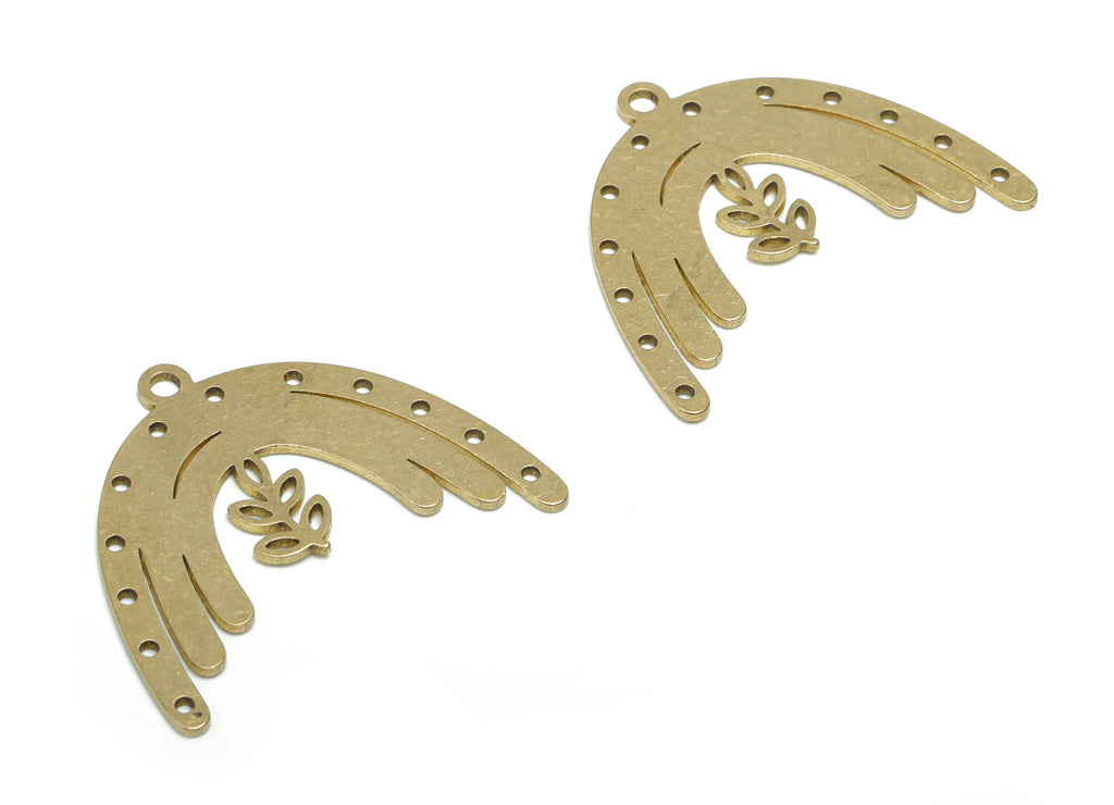 Brass Rainbow Leaf Earring Charms - Raw Brass Rainbow Leaf Pendant - Jewelry Making Supplies - 34.14x26.42x0.83mm - PPA1277 - DOMEDBAZAAR