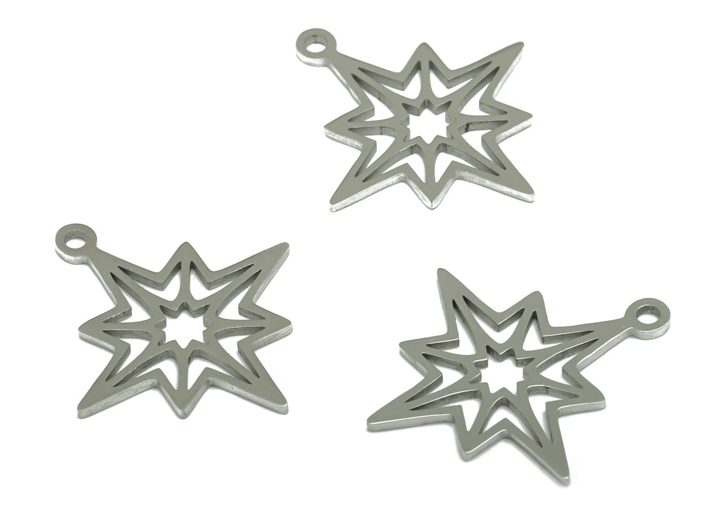Stainless Steel Planet Earring Charms - Stainless Steel Star Pendant - Jewelry Making Supplies - 22.2x19.74x0.82mm - SSZS0002 - DOMEDBAZAAR