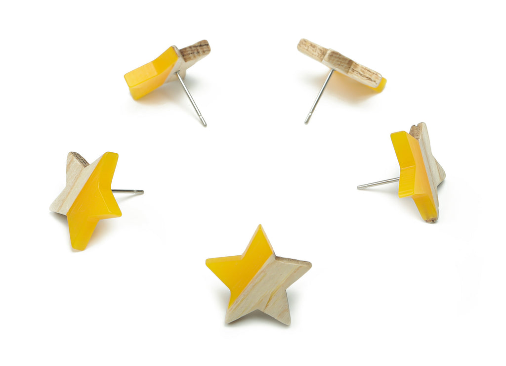 Plain Wood Star Earring Stud -  Resin Star Post - 316 Surgical Stainless Steel Stud - Jewelry Making Supplies - 18.17x17.06x3.4mm - BB1131A - DOMEDBAZAAR