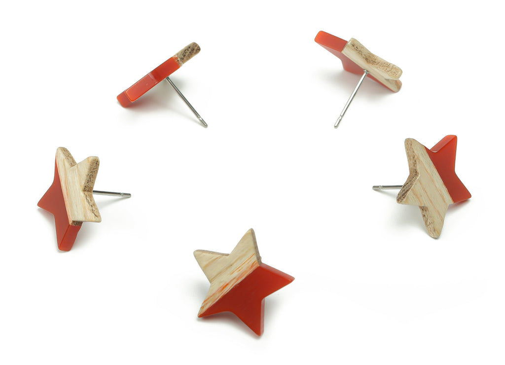 Plain Wood Star Earring Stud -  Resin Star Post - 316 Surgical Stainless Steel Stud - Jewelry Making Supplies - 18.17x17.06x3.4mm - BB1131D - DOMEDBAZAAR