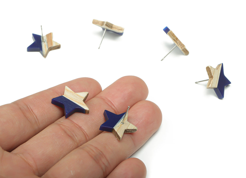 Plain Wood Star Earring Stud -  Resin Star Post - 316 Surgical Stainless Steel Stud - Jewelry Making Supplies - 18.17x17.06x3.4mm - BB1131F - DOMEDBAZAAR