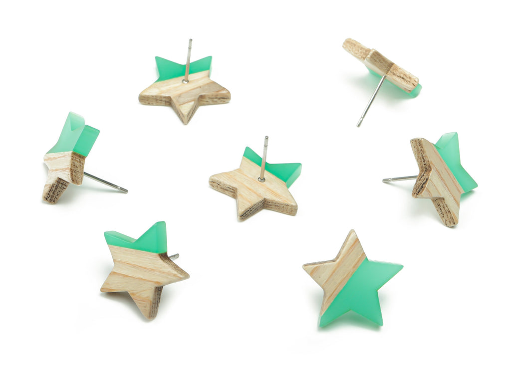 Plain Wood Star Earring Stud -  Resin Star Post - 316 Surgical Stainless Steel Stud - Jewelry Making Supplies - 18.17x17.06x3.4mm - BB1131G - DOMEDBAZAAR