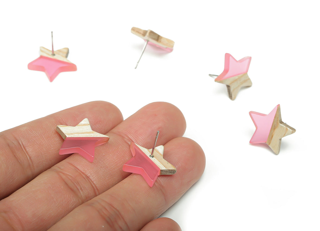 Plain Wood Star Earring Stud -  Resin Star Post - 316 Surgical Stainless Steel Stud - Jewelry Making Supplies - 18.17x17.06x3.4mm - BB1131H - DOMEDBAZAAR