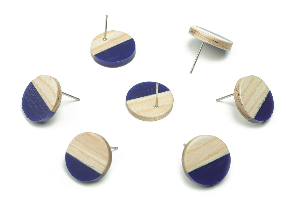 Plain Wood Round Earring Stud - Resin Circle Earring Post - 316 Surgical Stainless Steel Stud - Jewelry Supplies - 15.1x15.1x3.6mm - BB1132C - DOMEDBAZAAR