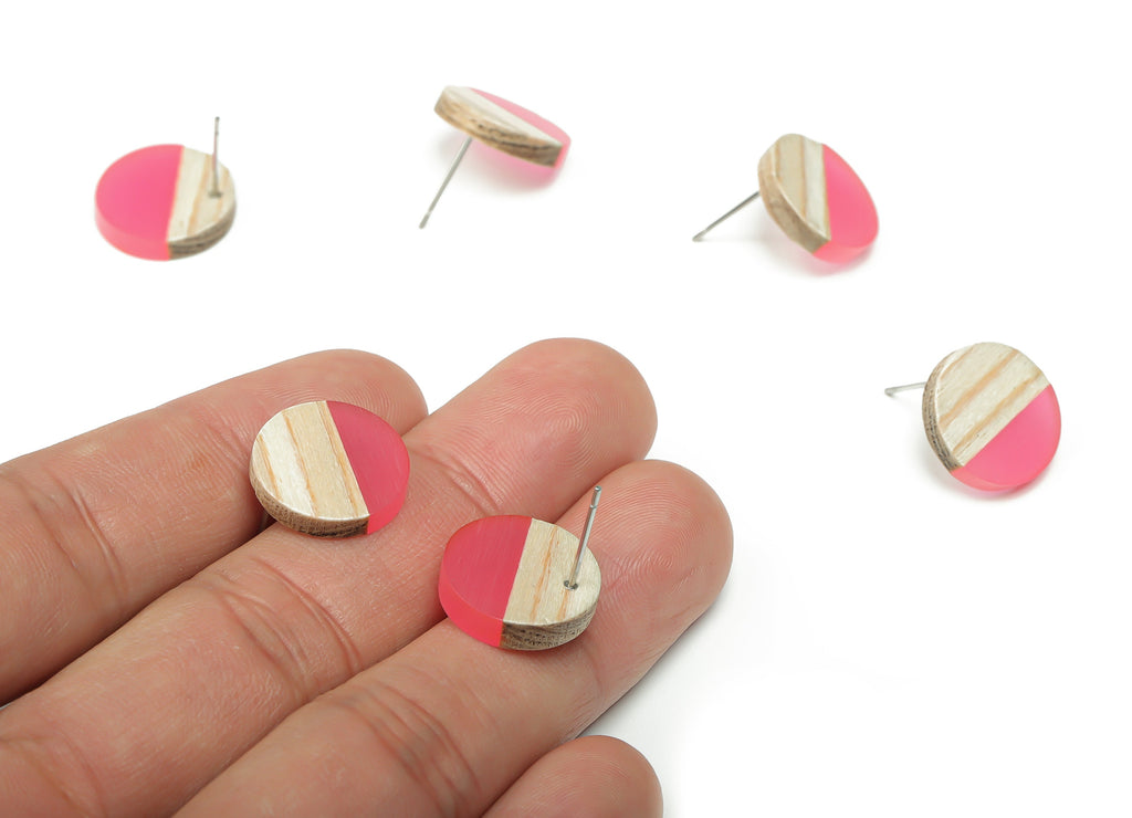 Plain Wood Round Earring Stud - Resin Circle Earring Post - 316 Surgical Stainless Steel Stud - Jewelry Supplies - 15.1x15.1x3.6mm - BB1132D - DOMEDBAZAAR