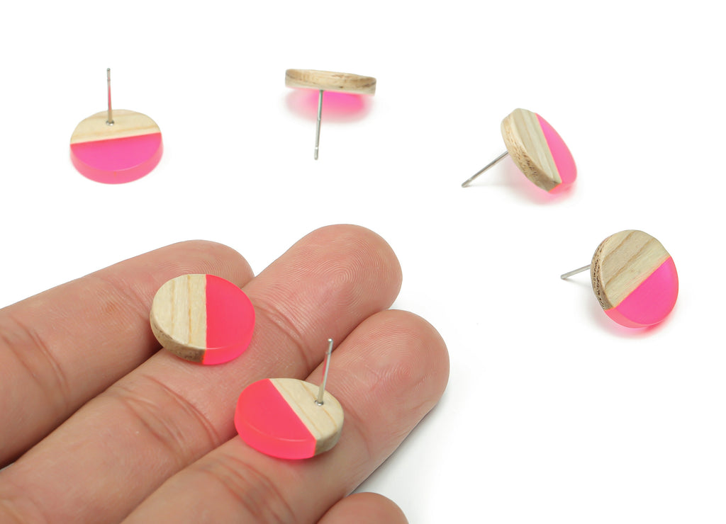 Plain Wood Round Earring Stud - Resin Circle Earring Post - 316 Surgical Stainless Steel Stud - Jewelry Supplies - 15.1x15.1x3.6mm - BB1132H - DOMEDBAZAAR