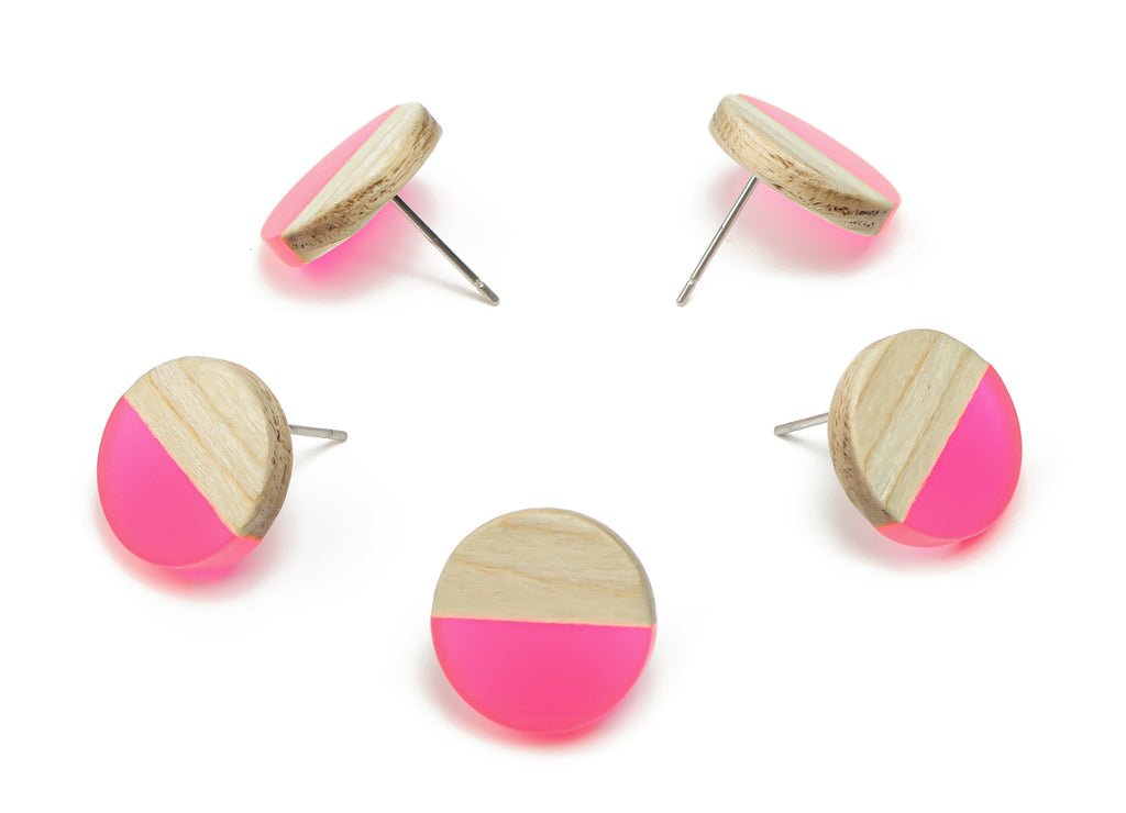 Plain Wood Round Earring Stud - Resin Circle Earring Post - 316 Surgical Stainless Steel Stud - Jewelry Supplies - 15.1x15.1x3.6mm - BB1132H - DOMEDBAZAAR