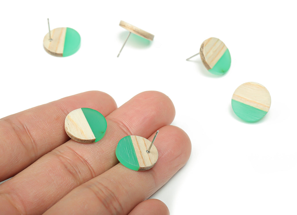 Plain Wood Round Earring Stud - Resin Circle Earring Post - 316 Surgical Stainless Steel Stud - Jewelry Supplies - 15.1x15.1x3.6mm - BB1132K - DOMEDBAZAAR
