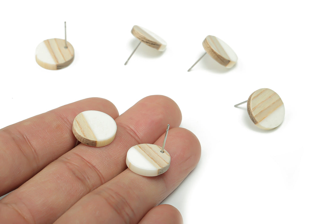 Plain Wood Round Earring Stud - Resin Circle Earring Post - 316 Surgical Stainless Steel Stud - Jewelry Supplies - 15.1x15.1x3.6mm - BB1132M - DOMEDBAZAAR