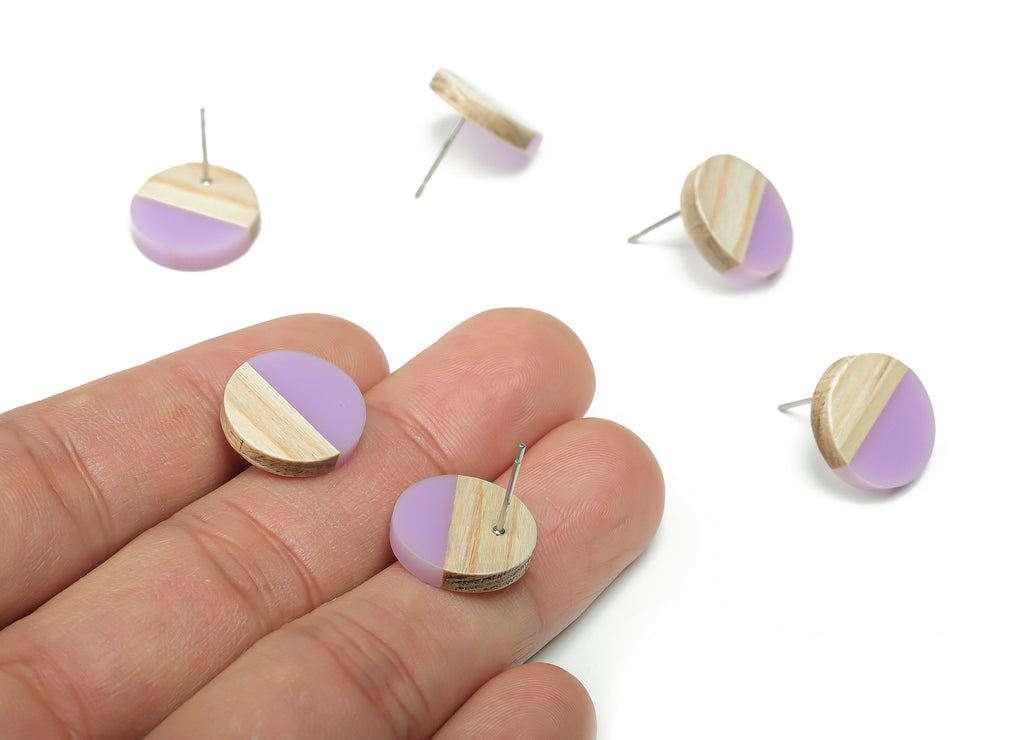 Plain Wood Round Earring Stud - Resin Circle Earring Post - 316 Surgical Stainless Steel Stud - Jewelry Supplies - 15.1x15.1x3.6mm - BB1132L - DOMEDBAZAAR