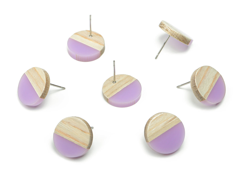Plain Wood Round Earring Stud - Resin Circle Earring Post - 316 Surgical Stainless Steel Stud - Jewelry Supplies - 15.1x15.1x3.6mm - BB1132L - DOMEDBAZAAR