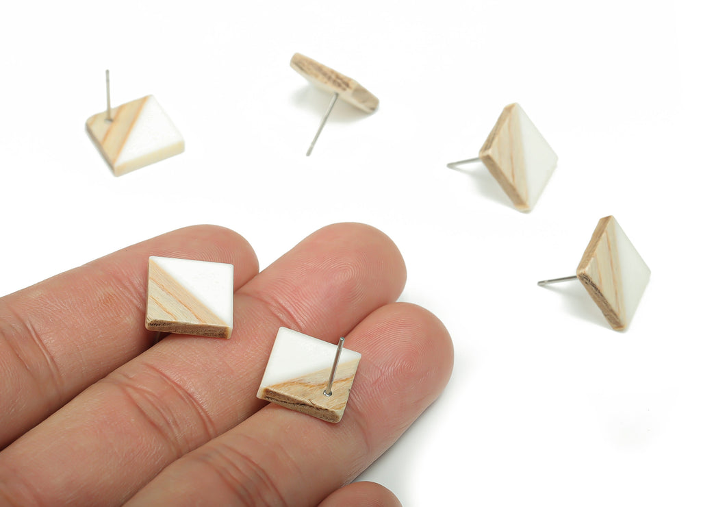 Plain Wood Square Earring Stud - Resin Square Post - 316 Surgical Stainless Steel Stud - Jewelry Supplies - 12.81x12.74x2.96mm - BB1134A - DOMEDBAZAAR