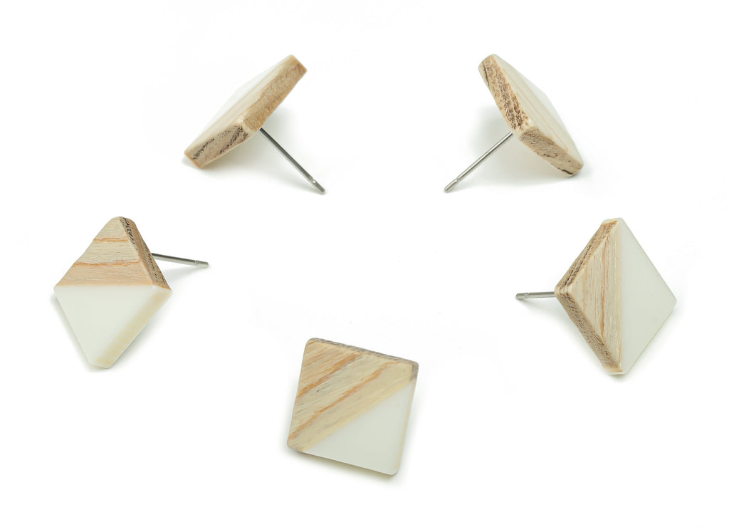 Plain Wood Square Earring Stud - Resin Square Post - 316 Surgical Stainless Steel Stud - Jewelry Supplies - 12.81x12.74x2.96mm - BB1134A - DOMEDBAZAAR