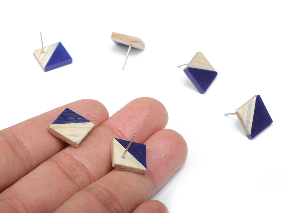 Plain Wood Square Earring Stud - Resin Square Post - 316 Surgical Stainless Steel Stud - Jewelry Supplies - 12.81x12.74x2.96mm - BB1134H - DOMEDBAZAAR