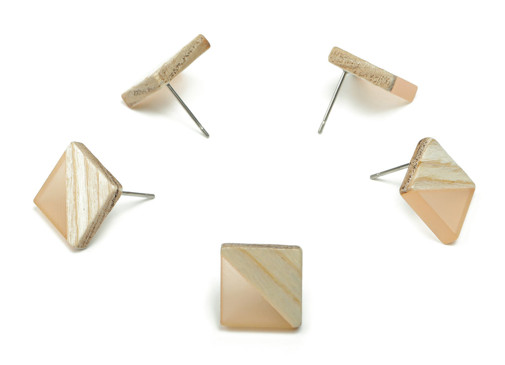 Plain Wood Square Earring Stud - Resin Square Post - 316 Surgical Stainless Steel Stud - Jewelry Supplies - 12.81x12.74x2.96mm - BB1134L - DOMEDBAZAAR