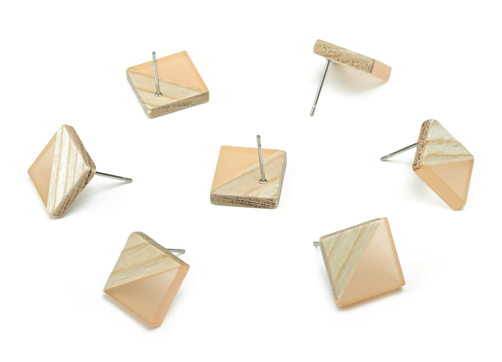 Plain Wood Square Earring Stud - Resin Square Post - 316 Surgical Stainless Steel Stud - Jewelry Supplies - 12.81x12.74x2.96mm - BB1134L - DOMEDBAZAAR
