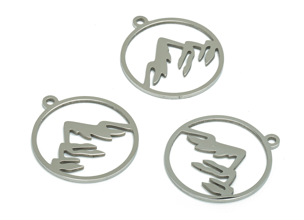 Stainless Steel Round Mountain Earring Charms - Stainless Steel Mountain Circle Pendant - Jewelry Supplies - 22.14x19.78x0.79mm - SSZS0004 - DOMEDBAZAAR
