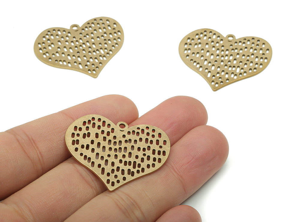 Brass Bubble Heart Earring Charms - Raw Brass Bubble Heart Pendant - DIY Jewelry Making Supplies - 34.69x30.47x0.87mm - PPA1330 - DOMEDBAZAAR