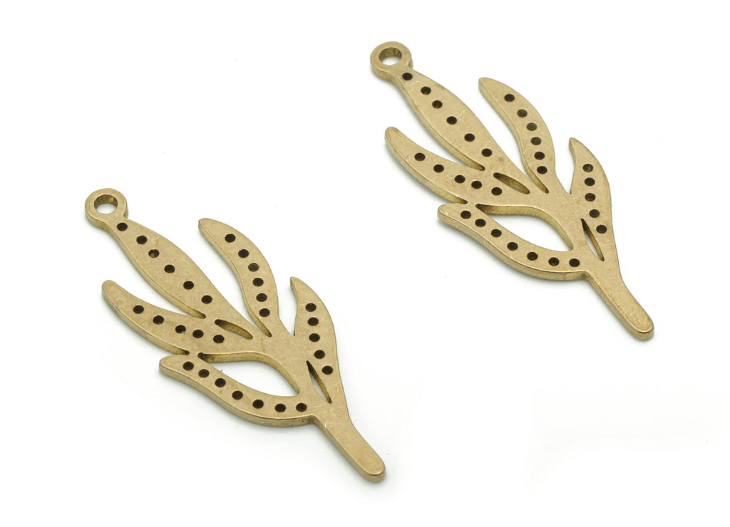 Brass Bubble Leafs Earring Charms - Raw Brass Bubble Leafs Pendant - DIY Jewelry Making Supplies - 29.73x11.39x0.85mm - PPA1041 - DOMEDBAZAAR
