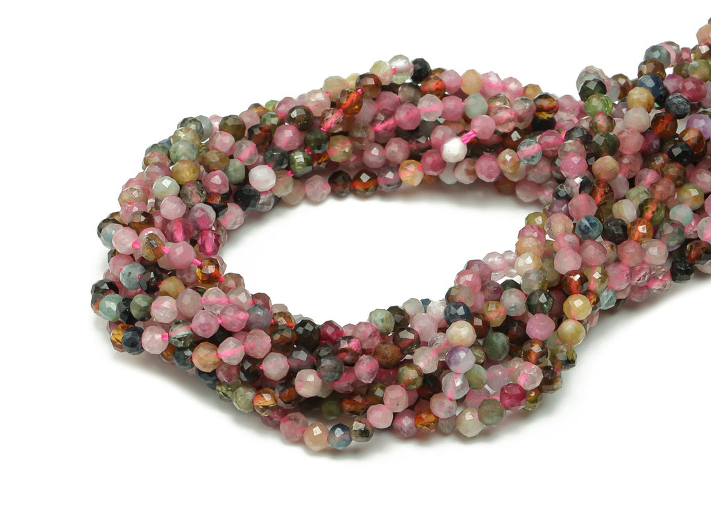 Tourmaline Round Beads 2mm - 15.5 inch - Faceted Round Gemstone Beads - Natural Stone Beads - 2x2m - NS1512 - DOMEDBAZAAR