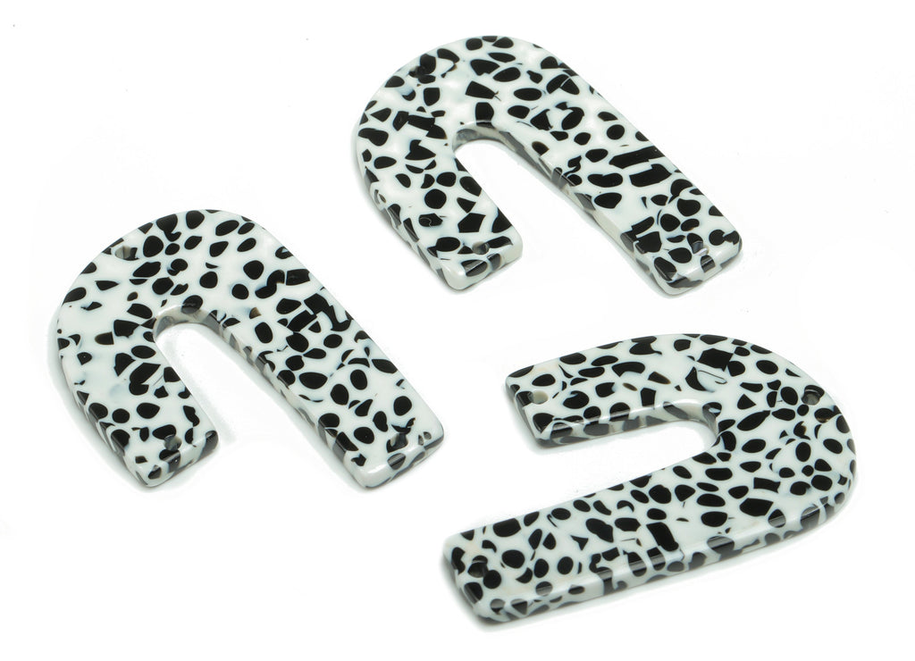 Acetate J Earring Connectors - Acetate U Dalmatian Charms - 3 Holes - Jewelry Supplies - Color Code:A774 - 39.73x26.1x2.43mm - AC2376-A774 - DOMEDBAZAAR