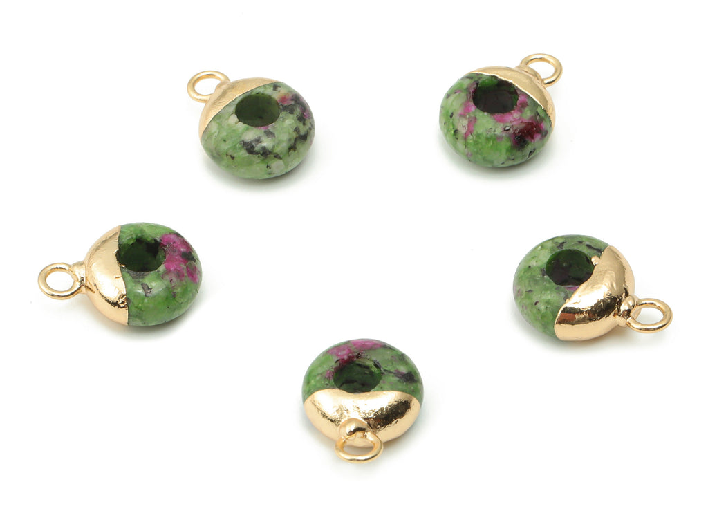 Ruby Zoisite Circle Charms - Brass Hoop Pendant - Natural Stone - Gold Tone Plated Brass – Jewelry Supplies - 14.59x10.56x5.31mm – NS1550B - DOMEDBAZAAR