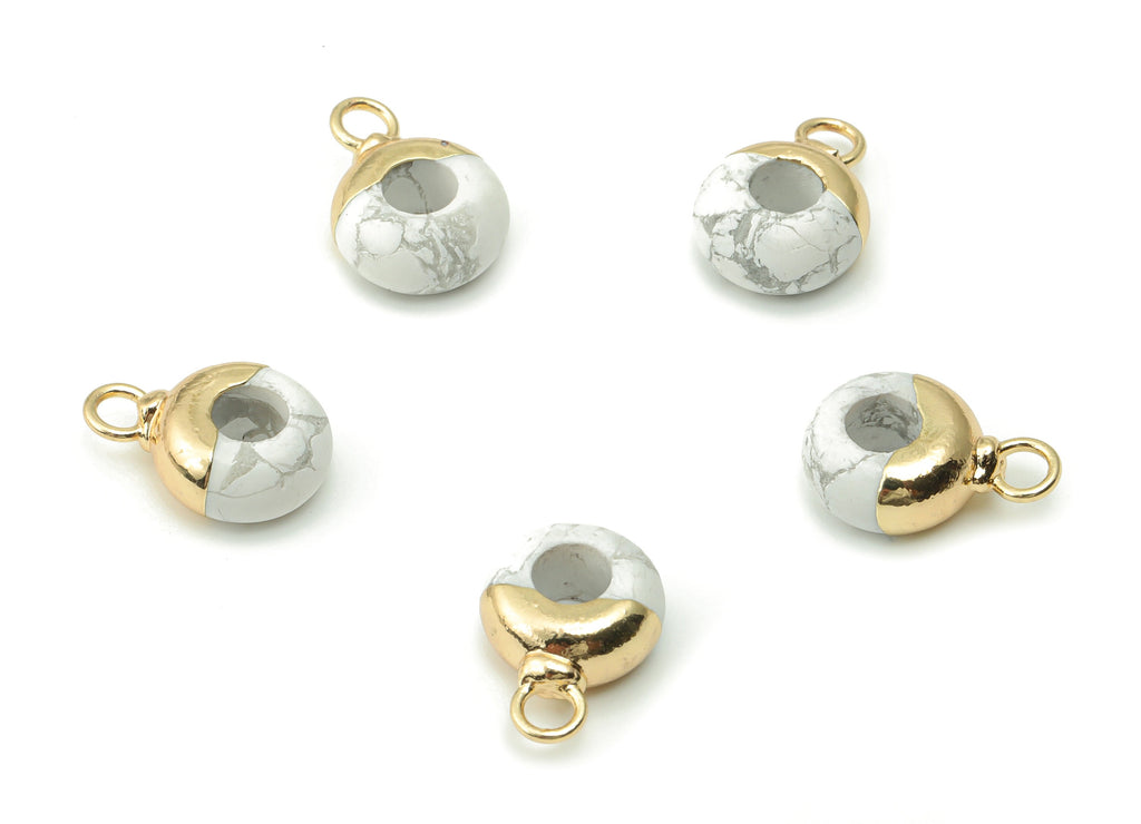 White Turquoise Circle Charms - Brass Hoop Pendant - Natural Stone - Gold Tone Plated Brass – Jewelry Supplies - 14.01x9.93x5mm – NS1550A - DOMEDBAZAAR