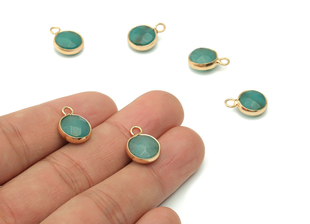 Aventurine Tumbled Round Charms - Brass Circle Pendant - Natural Stone - Gold Tone Plated Brass – Jewelry Supplies - 15.1x11.1x5.8mm–NS1553B - DOMEDBAZAAR