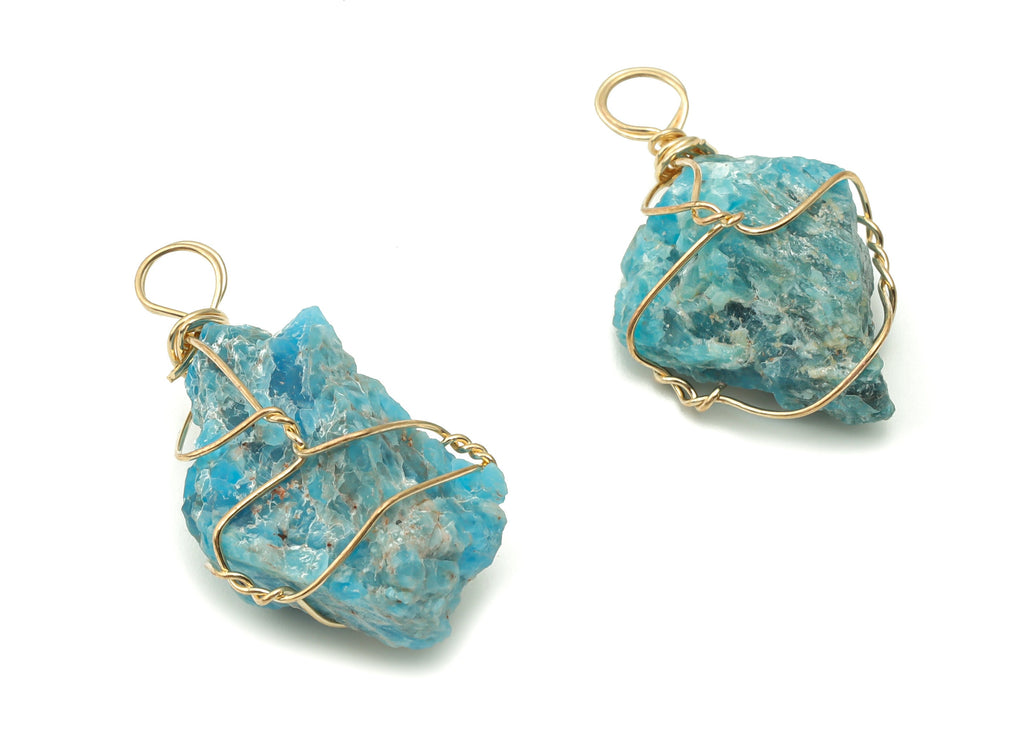 Apatite Stone Earring Charms - Brass Wire Wrapped Pendant - Healing Crystal - Natural Stone - Gold Tone Plated Brass –29.5x14.2x9.1mm–NS1546 - DOMEDBAZAAR