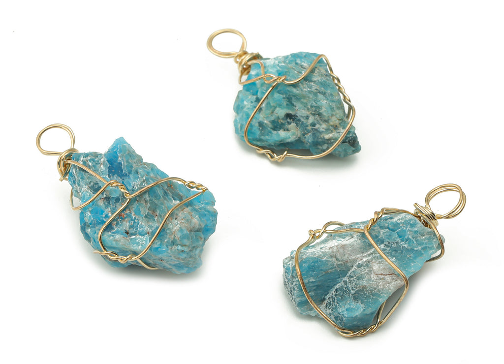 Apatite Stone Earring Charms - Brass Wire Wrapped Pendant - Healing Crystal - Natural Stone - Gold Tone Plated Brass –29.5x14.2x9.1mm–NS1546 - DOMEDBAZAAR