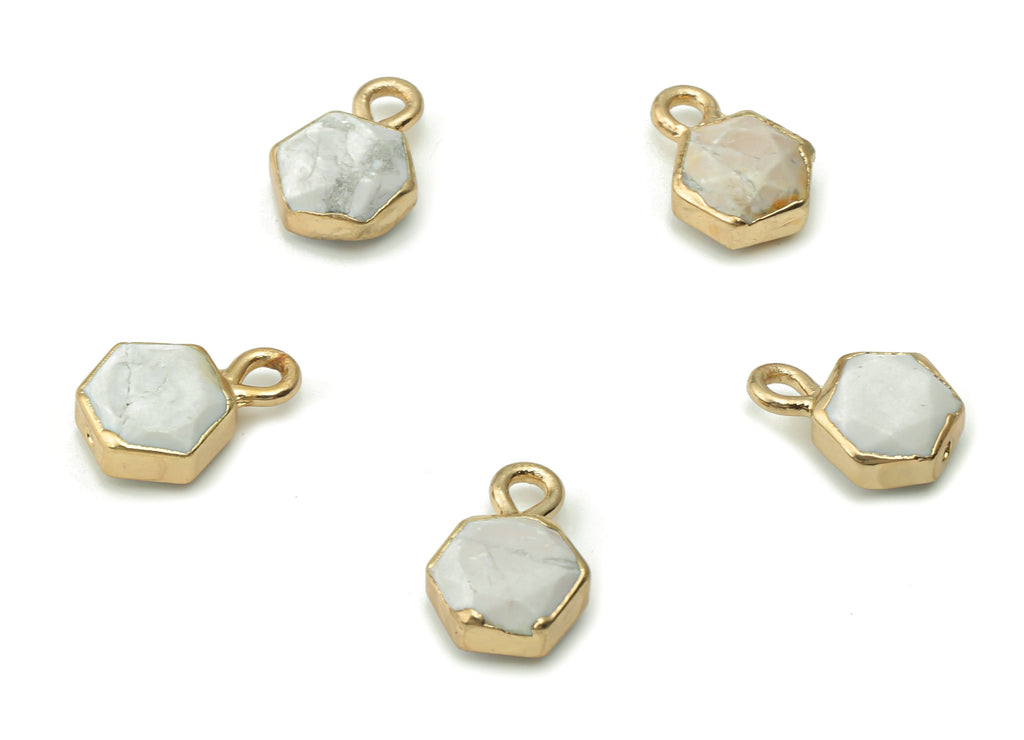 Howlite Hexagon Earring Charms - Brass Hexagon Pendant - Natural Stone - Gold Tone Plated Brass – Jewelry Supplies - 12.9x9.4x4.6mm – NS1544 - DOMEDBAZAAR