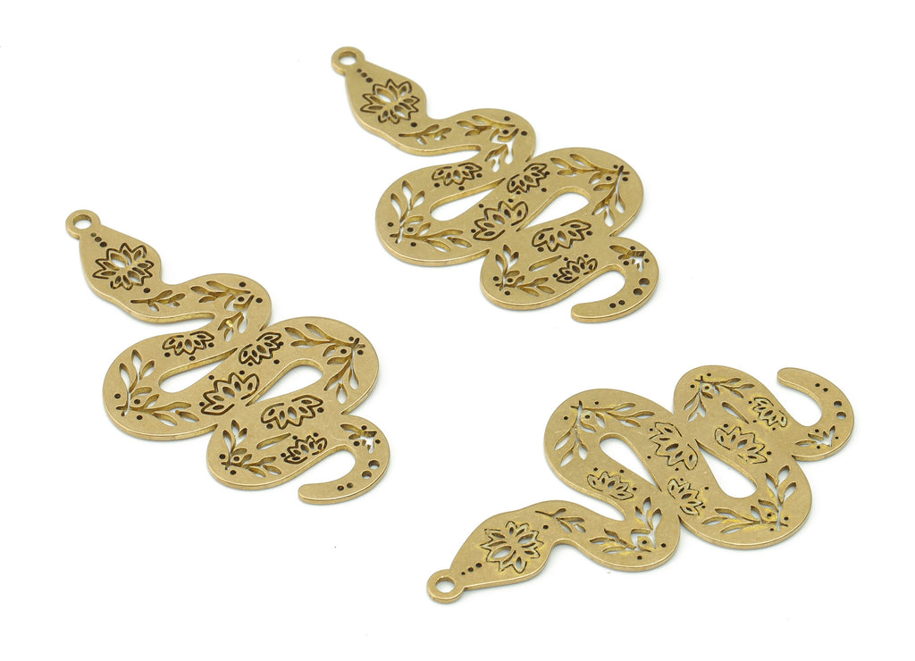 Brass Snake Lotus Earring Charms - Raw Brass Snake Branch Pendant - DIY Jewelry Making Supplies - 40.21x19.47x0.67mm - PPA0248 - DOMEDBAZAAR