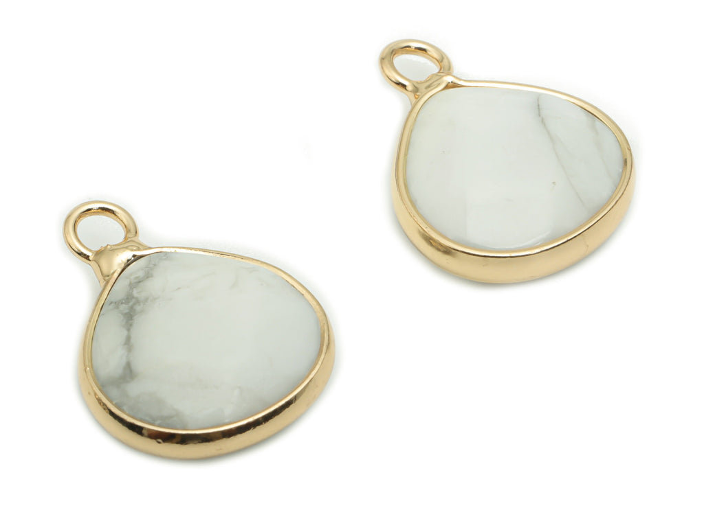 Howlite Drop Earring Charms - Brass Drop Pendant - Iron Loop - Natural Stone - Gold Tone Plated Brass – 18.3x13.98x5.51mm – NS1576 - DOMEDBAZAAR