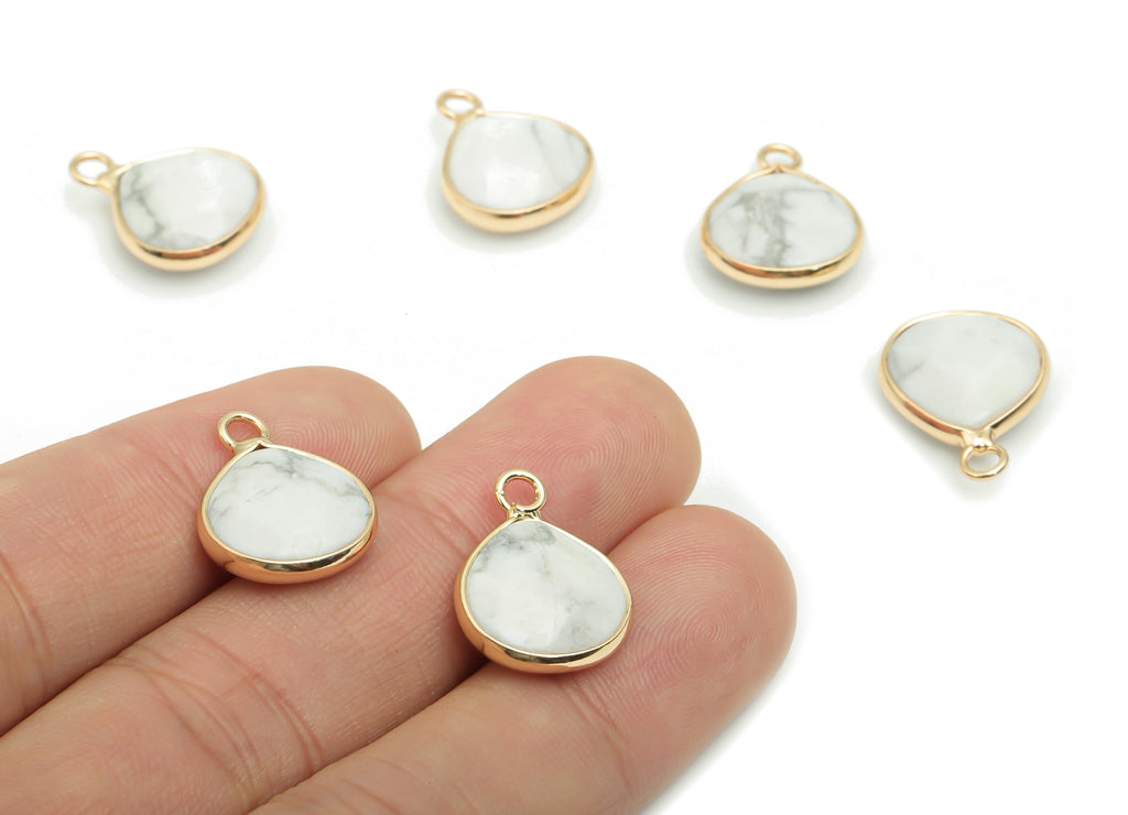 Howlite Drop Earring Charms - Brass Drop Pendant - Iron Loop - Natural Stone - Gold Tone Plated Brass – 18.3x13.98x5.51mm – NS1576 - DOMEDBAZAAR