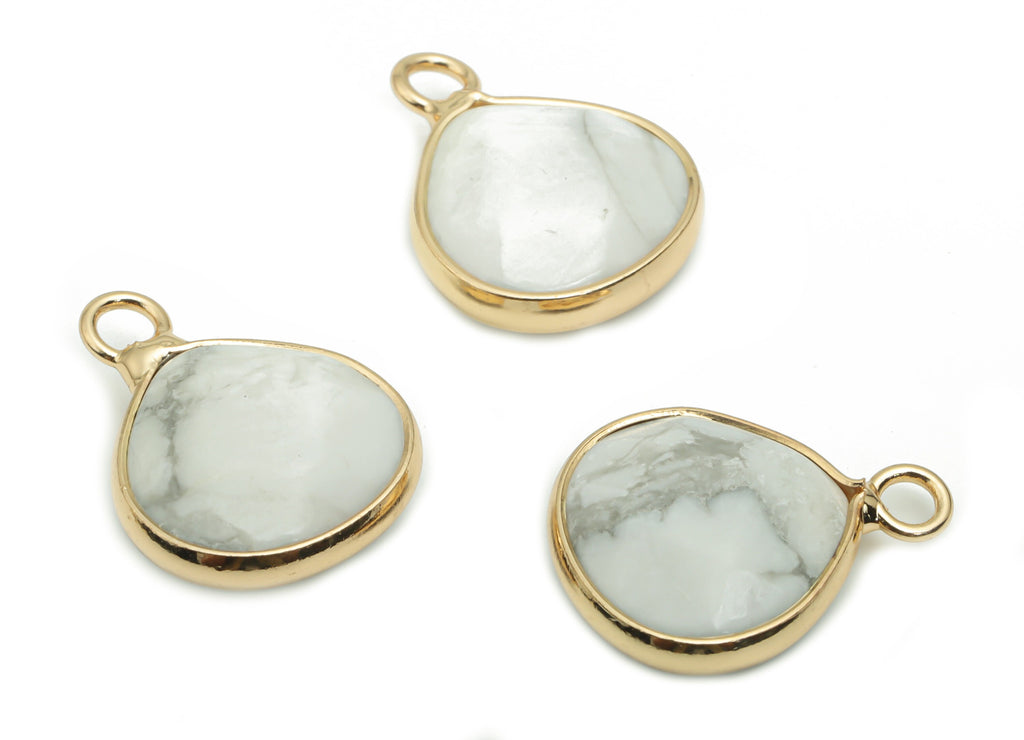 Howlite Drop Earring Charms - Brass Drop Pendant - Iron Loop - Natural Stone - Gold Tone Plated Brass – 18.3x13.98x5.51mm – NS1576 - DOMEDBAZAAR