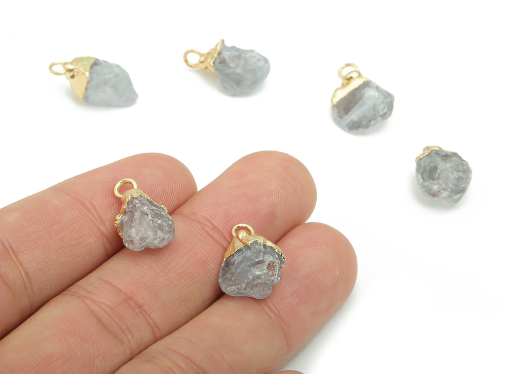 Celestite Irregular Earring Charms - Brass Irregular Pendant - Iron Loop - Natural Stone - Gold Tone Plated Brass – 16.5x10.8x7.5mm – NS1586 - DOMEDBAZAAR