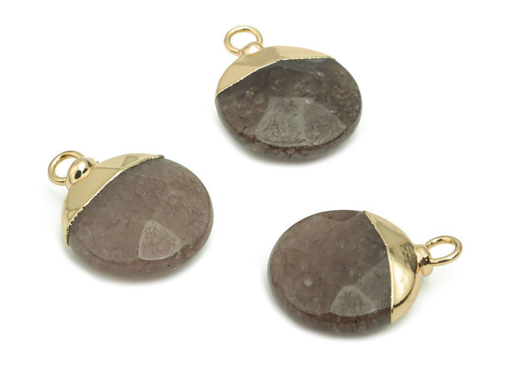 Legendary Mystical Stone Charms - Brass Round Pendant - Iron Loop - Natural Stone - Gold Tone Plated Brass – 19.37x15.1x6.37mm – NS1570C - DOMEDBAZAAR