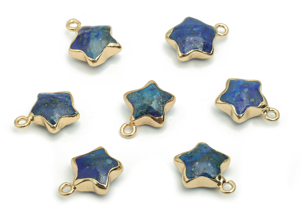 Lapis Lazuli Star Earring Charms - Brass Star Pendant - Iron Loop - Natural Stone - Gold Tone Plated Brass – 15.94x12.86x6.51mm – NS1579C - DOMEDBAZAAR