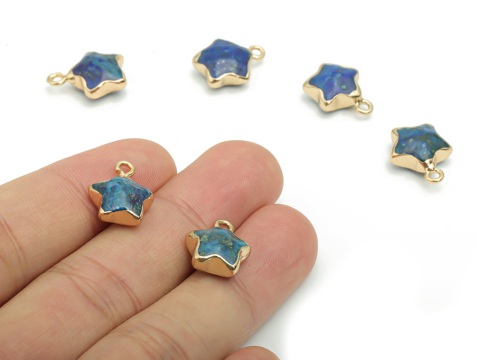 Lapis Lazuli Star Earring Charms - Brass Star Pendant - Iron Loop - Natural Stone - Gold Tone Plated Brass – 15.94x12.86x6.51mm – NS1579C - DOMEDBAZAAR