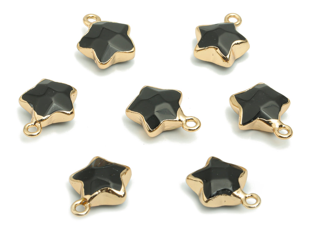 Black Stone Star Earring Charms - Brass Star Pendant - Iron Loop - Natural Stone - Gold Tone Plated Brass – 15.94x12.86x6.51mm – NS1579A - DOMEDBAZAAR