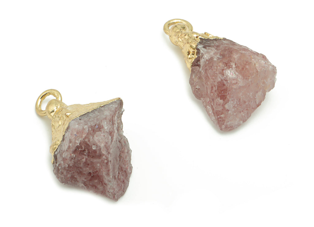 Strawberry Crystal Earring Charms - Brass Irregular Pendant - Iron Loop - Natural Stone - Gold Tone Plated Brass – 22.01x10.1x7.7mm – NS1589 - DOMEDBAZAAR