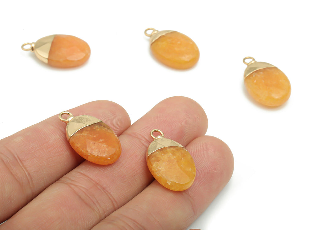 Calcite Orange Oval Earring Charms - Brass Oval Pendant - Iron Loop - Natural Stone - Gold Tone Plated Brass – 22.75x13.48x5.53mm – NS1563A - DOMEDBAZAAR