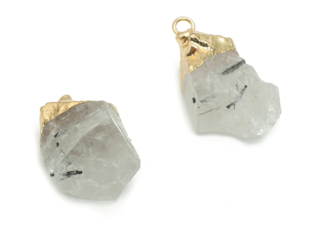Crystal Irregular Earring Charms - Brass Irregular Pendant - Iron Loop - Natural Stone - Gold Tone Plated Brass – 23.16x14.53x12.3mm– NS1585 - DOMEDBAZAAR