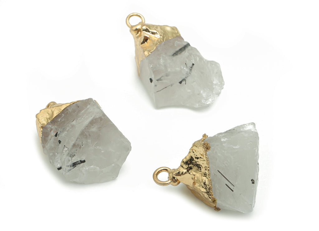 Crystal Irregular Earring Charms - Brass Irregular Pendant - Iron Loop - Natural Stone - Gold Tone Plated Brass – 23.16x14.53x12.3mm– NS1585 - DOMEDBAZAAR