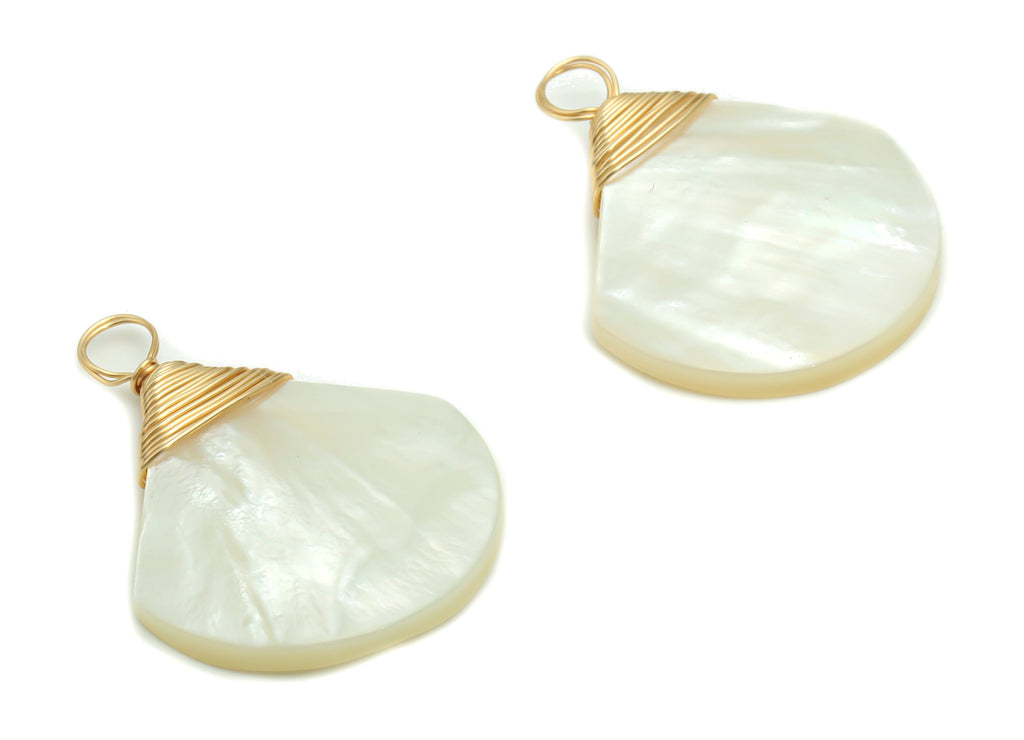 Natural Shell Earring Charms - Brass Shell Pendant - Iron Loop - Natural Stone - Gold Tone Plated Brass – 31.95x25.1x2.86mm – NS1575 - DOMEDBAZAAR